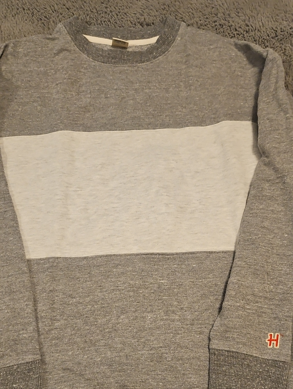 HOMAGE Gray and Light Gray Colorblock Crewneck Sweater